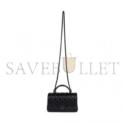 CHANEL MINI RECTANGULAR TOP HANDLE FLAP BAG SO BLACK LAMBSKIN AS2431 (20*13*6cm)